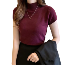 Top de punto para mujer con mangas cortas Corte ajustado elegante Material suave Cuello alto alto Adecuado para el trabajo y ropa informal 8