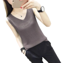 Top de punto sin mangas con cuello en V para mujer Elegante top de punto aireado con corte holgado Top de verano para la oficina y para el tiempo libre 2