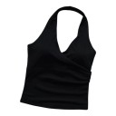 Top deportivo de mujer con cuello alto, parte delantera cruzada y escote en V con espalda descubierta y corte largo para yoga 1