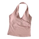 Top deportivo de mujer con cuello alto, parte delantera cruzada y escote en V con espalda descubierta y corte largo para yoga 10