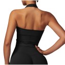 Top deportivo femenino con cuello y escote en V y espalda descubierta en corte ajustado y alargado sin mangas para yoga, pilates 8