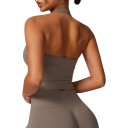 Top desportivo feminino com decote em V e costas abertas em corte longo e justo sem mangas para ioga, pilates e fitness 11