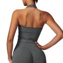 Top desportivo feminino com decote em V e costas abertas em corte longo e justo sem mangas para ioga, pilates e fitness 10