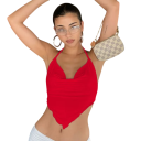 Top feminino crop simples com decote em V e alças finas 3