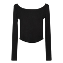 Top feminino de manga longa com ombros à mostra Crop top elástico Camiseta justa Top elegante justo na cintura para o tempo livre 4