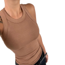 Top in cotone per donna con spalline larghe e scollatura a O, top monocolore comodo in cotone naturale per l'uso quotidiano 3