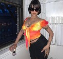 Top na ruffles pour femmes orange 4