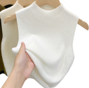 Top sem mangas em malha para senhora em poliéster e algodão Top elegante de malha de uma só cor com decote redondo Tamanho universal 4
