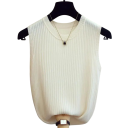 Top senza maniche da donna in maglia Elegante maglia a coste Materiale leggero e morbido Collo rotondo Vestibilità più ampia Outfit estivo alla moda 10