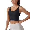 Top sportivo da donna con scollatura a V sul retro e scollatura rotonda davanti con spalline larghe e vita allungata per yoga e fitness 9