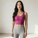 Top sportivo da donna con scollatura a V sul retro e scollatura rotonda davanti con spalline larghe e vita allungata per yoga e fitness 3