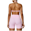 Top sportivo da donna con scollo halter e arricciature anteriori in nylon spandex per fitness corsa yoga esercizio e allenamento 6