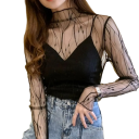 Top transparente de mujer con mangas largas Blusa elegante con estampado Top de capas con cuello alto Conjunto elegante para una fiesta 2
