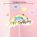 Tortendeko mit Regenbogen und Herzen 14 cm Bunte Geburtstagstorte Dekoration mit der Aufschrift Happy Birthday 2