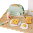 Tostapane in legno con set di accessori Giocattolo da cucina verde per bambini per pane e colazione Gioco educativo di cucina per ragazze e ragazzi dai 3 anni 3