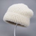 Touca de inverno de malha para senhora com suave pelagem Malha canelada com dobra Tecido de algodão, poliéster e lã Circunferência 1