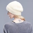 Touca de inverno de malha para senhora com suave pelagem Malha canelada com dobra Tecido de algodão, poliéster e lã Circunferência 11