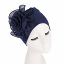 Touca de turbante feminina com grande flor drapeada de lado Cobertura de cabeça elegante em algodão e poliéster Tamanho universal 13