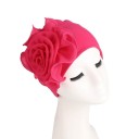 Touca de turbante feminina com grande flor drapeada de lado Cobertura de cabeça elegante em algodão e poliéster Tamanho universal 11
