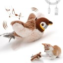 Touch Activated Squeaky Plush Toy for Cats 24 cm Sparrow with Catnip Interactive USB Toy Hunting Bird Toy 2