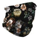 Tour de cou avec impression de roses blanches et de feuilles vertes sur fond noir comme écharpe pour le cyclisme et la randonnée ainsi que le sport 2
