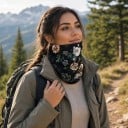 Tour de cou avec impression de roses blanches et de feuilles vertes sur fond noir comme écharpe pour le cyclisme et la randonnée ainsi que le sport 6