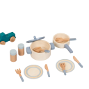 Trä kökset för barn Blå leksak med set av stekpannor, kastruller och bestick Montessori utbildningsleksak för matlagning och rollspel som kock 5