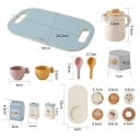 Trä Montessori te-set för barn Kanna med 2 koppar 6 tallrikar bricka och tillbehör BPA-fri utbildningsleksak med mjölk socker och kaffe 2