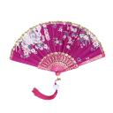 Traditionel kinesisk vifte 42,5 x 23 cm elegant foldbar vifte lavet af plastik og stof asiatisk dekoration danseforestilling kostume 8
