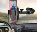Trådløs biloplader 10 W med telefonholder og sugekop på armen Udgangsstrøm 2 A Micro USB-stik Materiale ABS og silikone 2