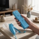 Trådlös kontroll för Nintendo Wii med nunchuk och Motion Plus-funktion blå med skyddsfodral och rem kompatibel med Wii U och Wii Mini 6