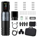 Trådløst tatoveringsmaskinesæt 14,5 x 3,6 cm Justerbar slaglængde 2,4-4,2 mm OLED-display 2400 mAh 10V 9000 rpm RCA og trådløs 3