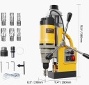 Tragbare magnetische Bohrmaschine 1450W elektrisch gelb-schwarz mit Magnetbasis und Kernbohrern zum Bohren von Metallen 2