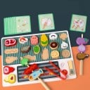 Trägrillset 30 cm Spel för att förbereda spett med uppgiftskort Grönsaker kött fisk Färgglad platta med hål och tillbehör 2