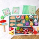 Trägrillset 30 cm Spel för att förbereda spett med uppgiftskort Grönsaker kött fisk Färgglad platta med hål och tillbehör 5