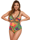 Traje de baño de una pieza con estampado atrevido y tirantes de punto Elegante escote pronunciado Moda de playa moderna para mujer 4