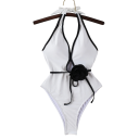 Traje de baño de una pieza para mujer con escote pronunciado, decoración floral, estilo retro, con lazo en la espalda, elegante ropa de playa 2
