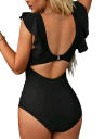 Traje de baño de una pieza para mujer con mangas con volantes y cuello en V Elegante traje de baño con cintura recortada Moda playera 4