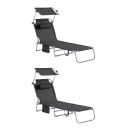 Transat de jardin avec pare-soleil ensemble de 2 pièces pliable réglable 195 x 90 x 63 cm capacité de charge 150 kg cadre en métal pour le jardin 6