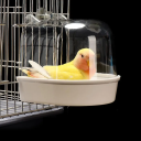 Transparante hangende vogelbad voor kooi Kunststof bad voor papegaaien en vogels Eenvoudig op te hangen Hygiënische veerverzorging 1