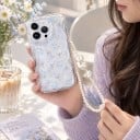 Transparante hoes voor Samsung Galaxy A16 5G met blauwe bloemetjes en rozen Parelsnoer voor om de pols Golvende rand Verhoogde rand bij de camera 5