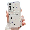 Transparent cover with card slot for Samsung Galaxy A17 5G Purple and black and pink hearts Durable Reinforced corners Edges around the lenses 3