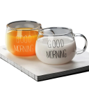 Transparent glaskrus med påskriften Godmorgen 350 ml Krus med hank 7 x 8,5 cm Glaskrus til kaffe, te, kakao og morgenmadssmoothies 2