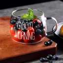 Transparent glaskrus med påskriften Godmorgen 350 ml Krus med hank 7 x 8,5 cm Glaskrus til kaffe, te, kakao og morgenmadssmoothies 3