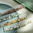 Transparent lineal med blomsterprint, 15 cm lang. Blomsterprintet gennemsigtig lineal. Lige lineal med blomstermotiv. 3