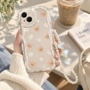 Transparentní kryt na Samsung Galaxy A35 5G S medvídky a kopretinami Perličkový řetízek se srdíčky Vlnité boky Vyvýšený lem u fotoaparátu 4