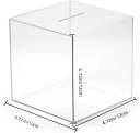 Transparentní pokladnička krychlového tvaru 12x12 cm plastový design průhledná krabička na mince bankovky a spoření 2