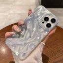Transparentt vitt fodral för Samsung Galaxy S24 Ultra med stjärnmotiv Målade vågiga mönster Regnbågsglitter Polykarbonat och TPU Mobilfodral 6