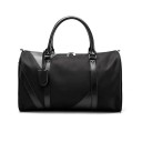Travel Bag with Two Handles in a Leather Look Main Zip Compartment Rounded Sides and Flat Base Diagonal Decorative Trims Oxford Fabric Black 1