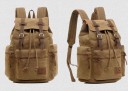 Travel Canvas Backpack with Leather Straps for School and Outings Drawstring Main Compartment with Flap Zip Pockets 42 x 28 x 16 cm 3